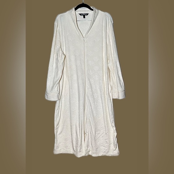 Noire Jasmine Rose Ivory Luxurious Soft Long Robe w/ Front Zipper & Pockets, XL - Picture 3 of 14